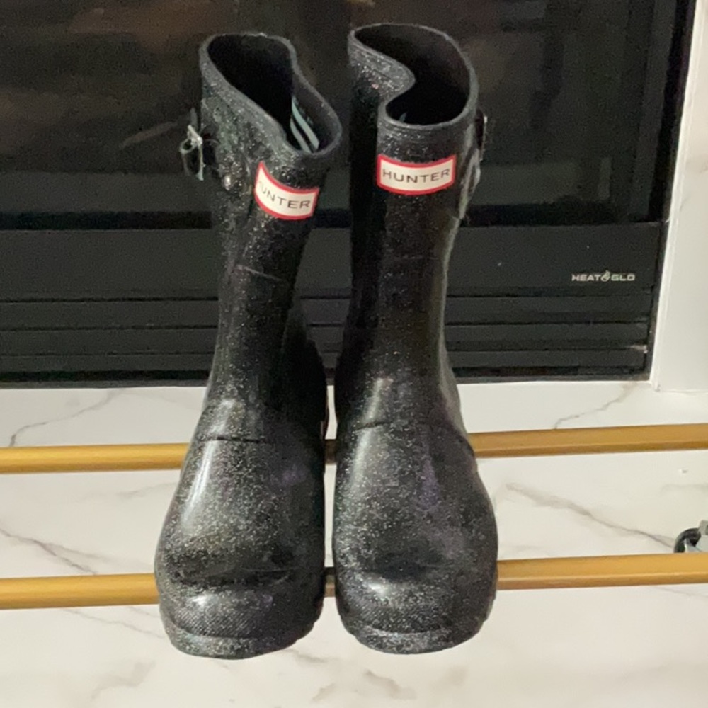 Hunter Black Glitter Starcloud Short Rain Boots